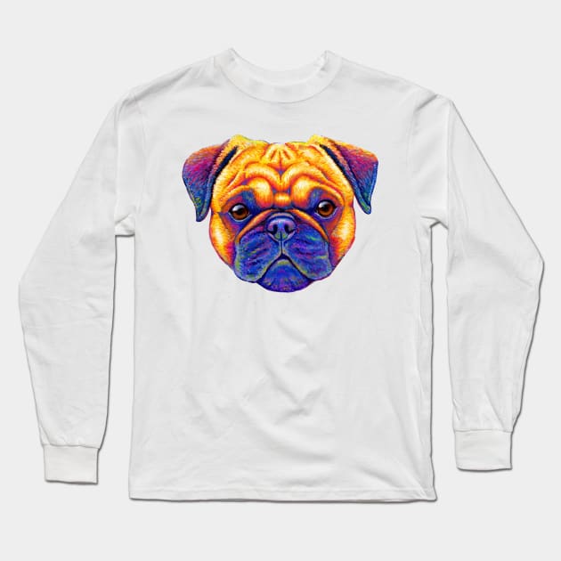 Colorful Rainbow Pug Dog Long Sleeve T-Shirt by rebeccawangart